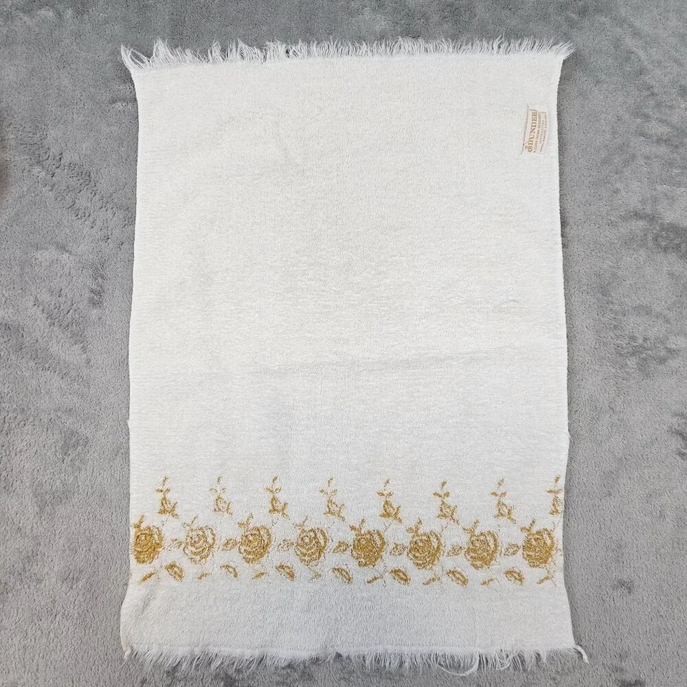 Vintage Dundee Rose‎ Gold Embroidered Towel Set 1 Bath 1 Hand 2 Washcloths USA